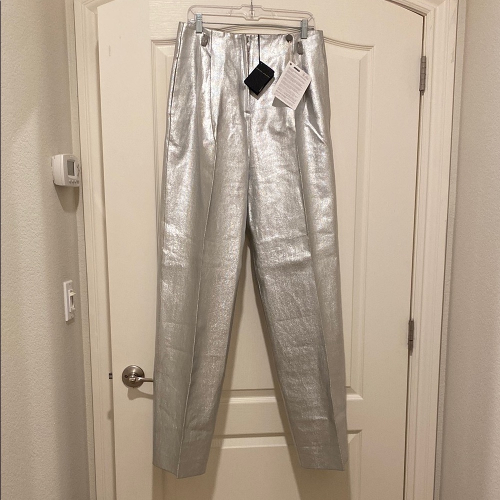 Shiny Silver High-Waisted Trousers
